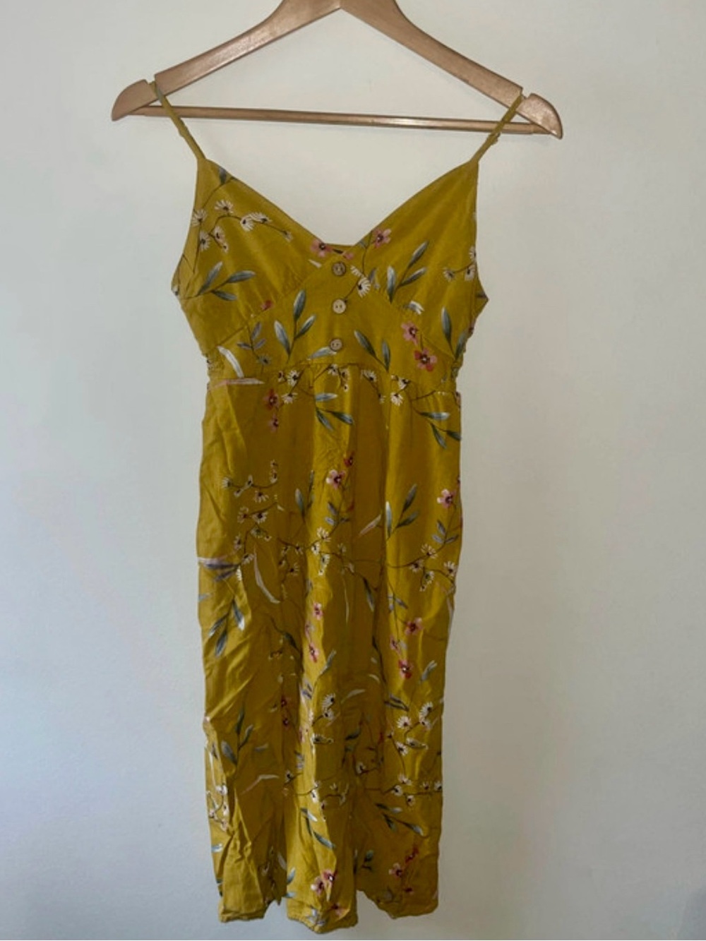 Mustard Yellow Floral Maxi Slip Dress with Button Front